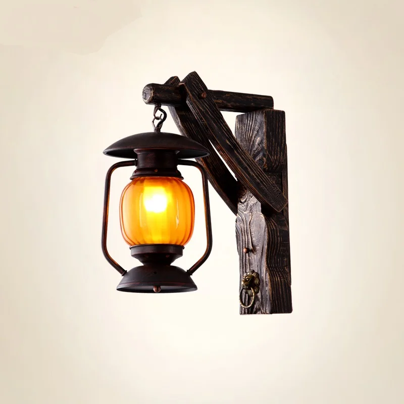 

American country architecture vintage wooden wall lamp sconce lamp bar restaurant Chinese antique lamp lights ZS85