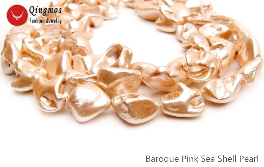Qingmos15*20mm Baroque Pink Sea Shell Pearl Beads for Jewelry Beadwork Necklace Bracelet Earring DIY Loose Strands 15'' los827 |