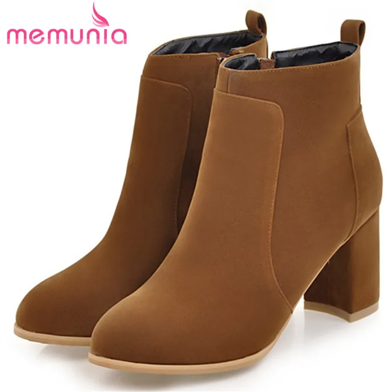 

MEMUNIA 2018 autumn winter new arrive women boots round toe flock zipper ladies boots black gray beige square heel ankle boots