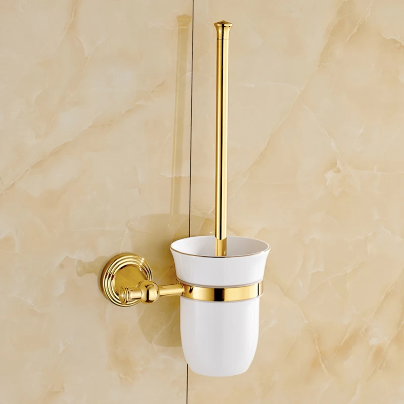Free Shipping Golden Bathroom Accessories Toliet Brush Holder Wall