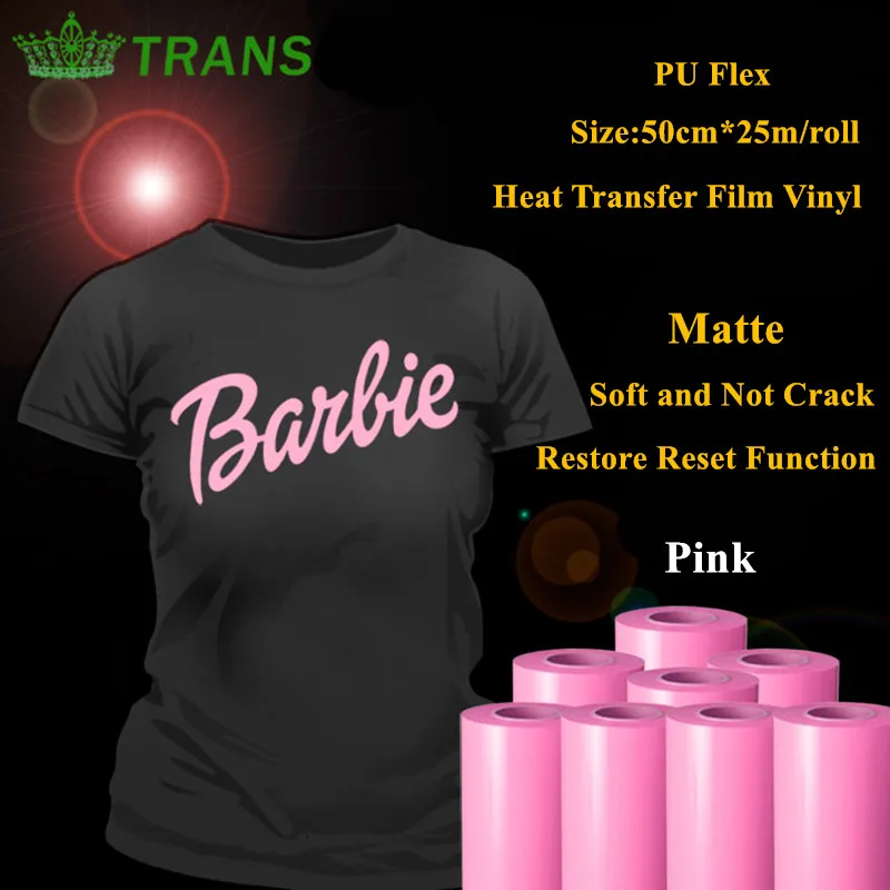 

PU Flex Heat Transfer Vinyl For Cotton Pink Color Matte Therml Press Vinyl Plotter Heat Transfer Film 50cm*25m/roll Cold Peel