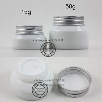 

Free shipping,10pcs High Quality 50g White cream jars,Aluminum cover pot porcelain white material bottles, the inner cover
