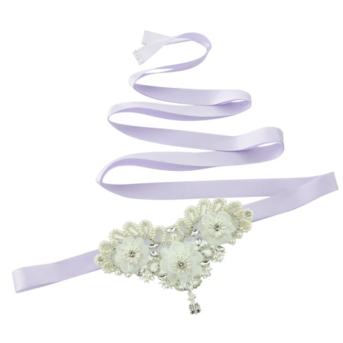 TRiXY S354 цветок жемчуг свадебный пояс Стразы Жемчуг Бисероплетение с тканью цветок Свадебные ремни Sash свадебное вечернее платье пояс - Цвет: lavender