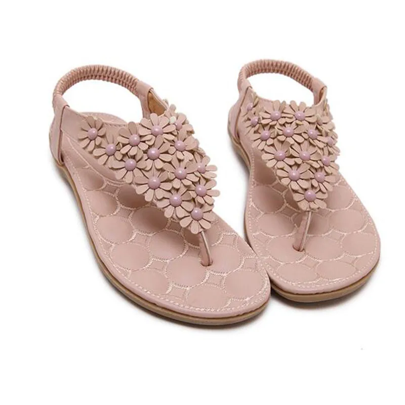 BEYARNE/летние женские сандалии в богемном стиле; Вьетнамки; женская обувь с маленькими цветами; пляжная обувь; женская обувь; цвет розовый, серый; большие размеры
