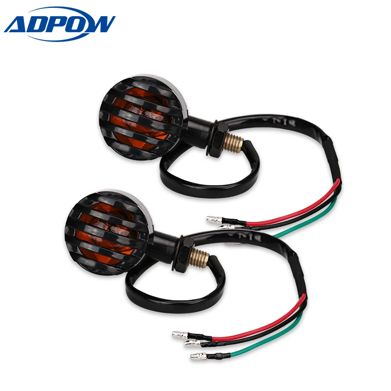 

1 Pair Motorcycle Retro Black Grill Bullet Amber Bulb Motor LED Turn Signal Indicator Light for Honda Yamaha Harley Sportster
