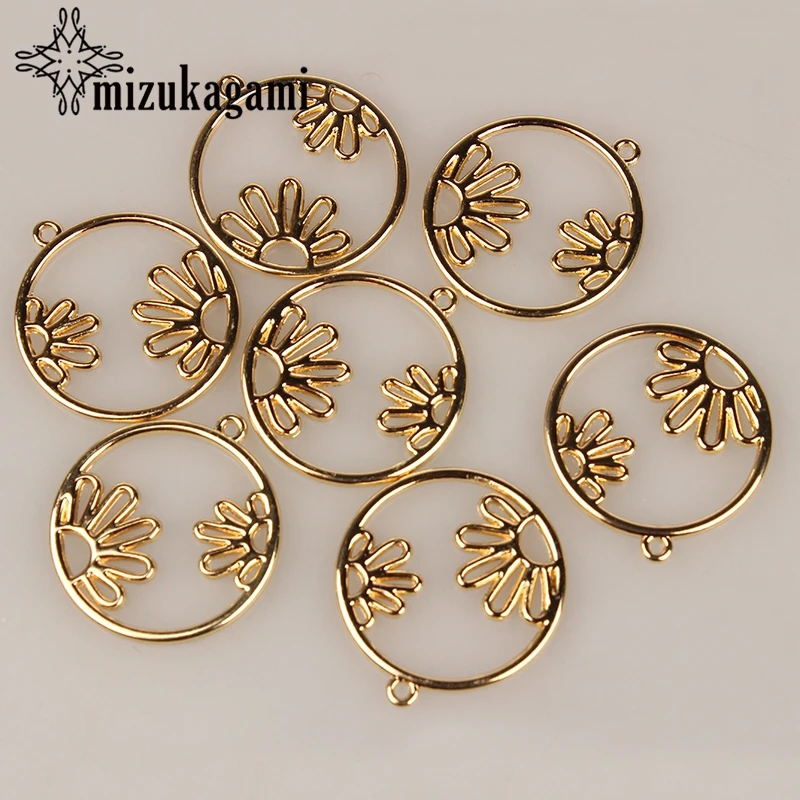 

10pcs/lot Zinc Alloy Gold Metal Hollow Round Flowers Charms For DIY Jewelry Making Accessories