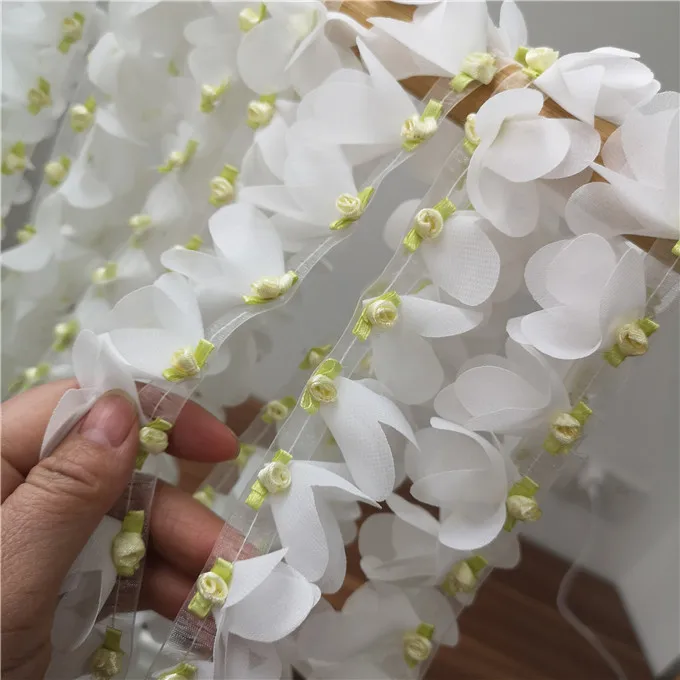 4 см широкий Роскошный белый 3D цветы шифон кружевная отделка Лента женское платье воротник декольте Аппликация DIY ремесла швейные гипюр поставка