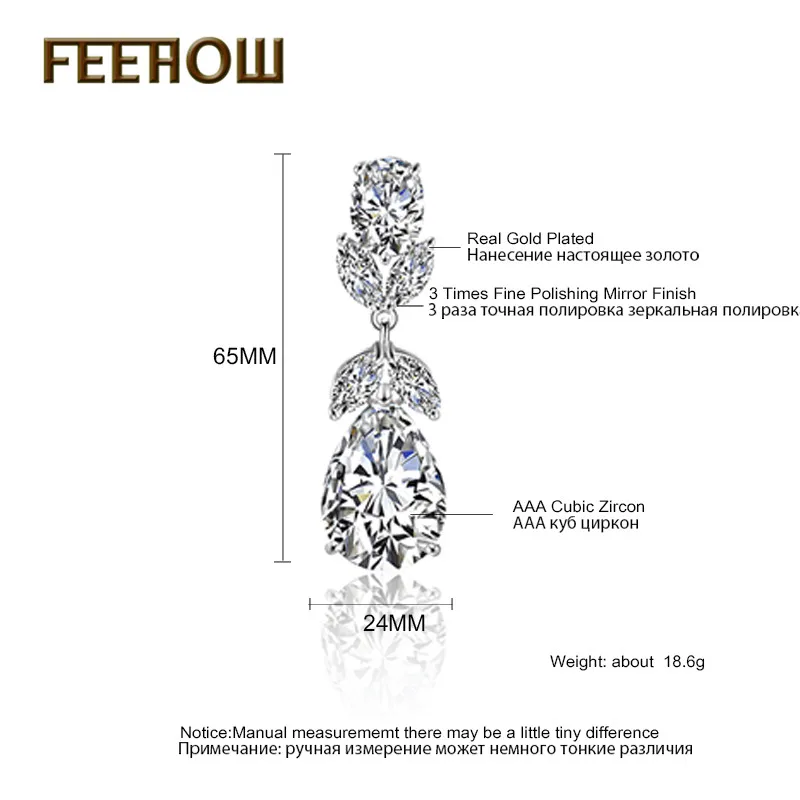 FEEHOW Новое поступление CZ циркониевые висячие серьги в форме листа Модные