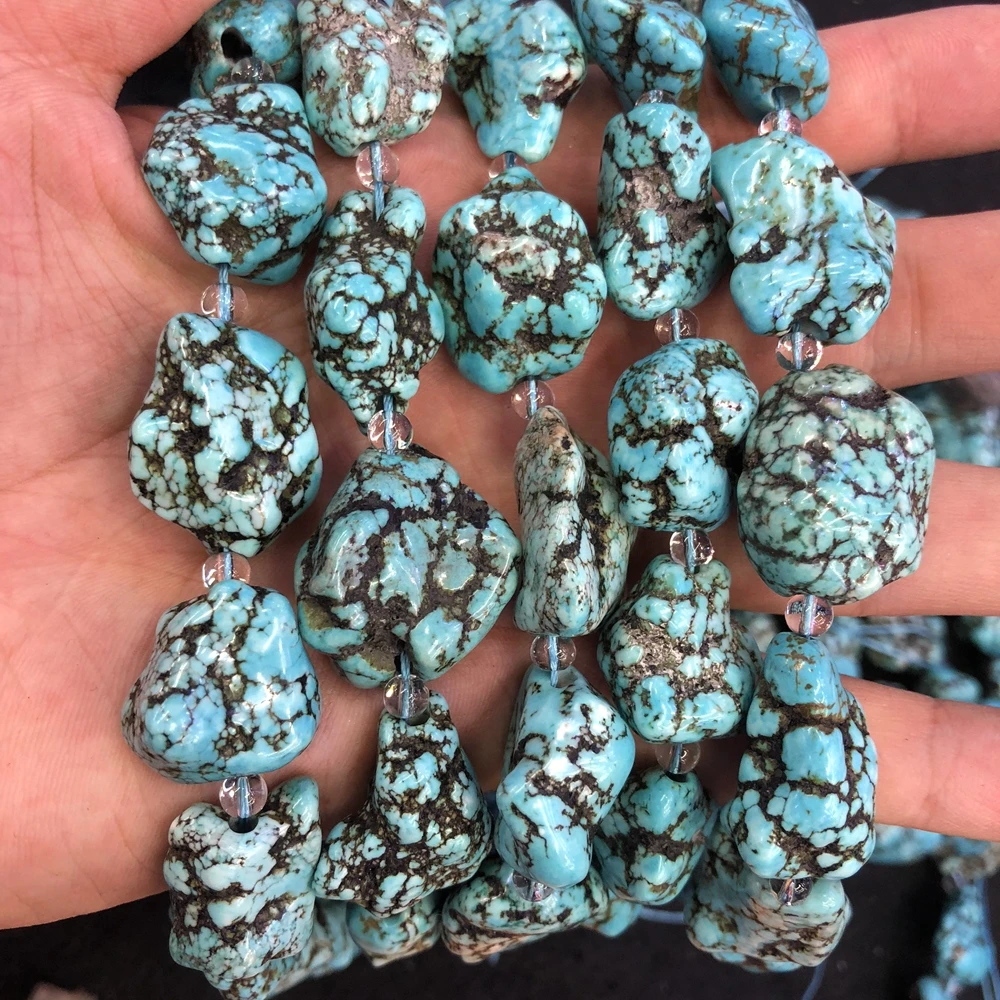 Wholesale 2strings Natural Howlite Turquois e Gem Stone Polished Raw Nugget Beads,Genuine Gem Jewelry Making Beads,15.5\