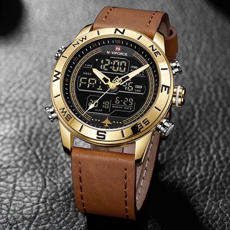 Мужские наручные часы naviforce лучший бренд роскошные кожаные спортивные наручные часы мужские водонепроницаемые военные кварцевые цифровые часы relogio masculino