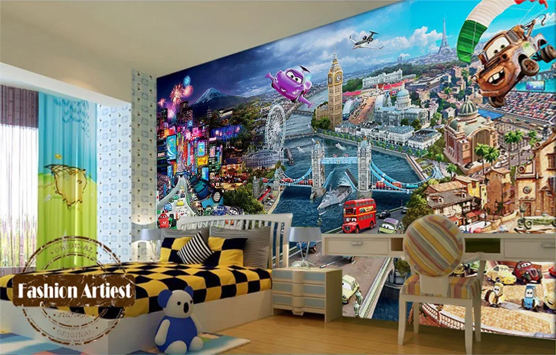 Custom 3d Boys Kids Cartoon Karting Car Wallpaper Mural