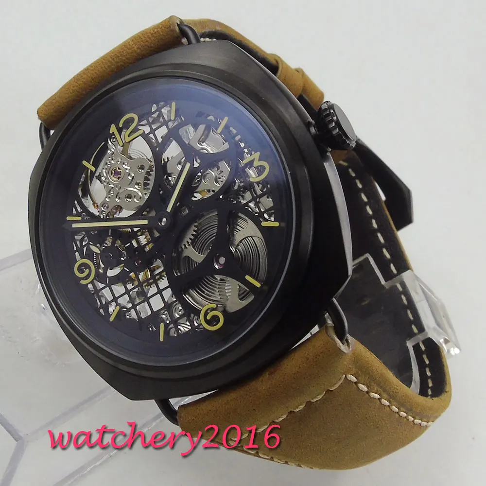 

parnis Hollow PVD Case 6497 Hand WInding movement mens Watch silver watch