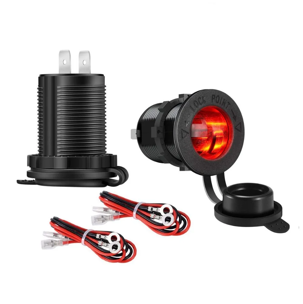 Adaptador de corriente universal de 12 V a 24 V para encendedor de cigarrillos de coche impermeable color negro barco marino paquete de 2