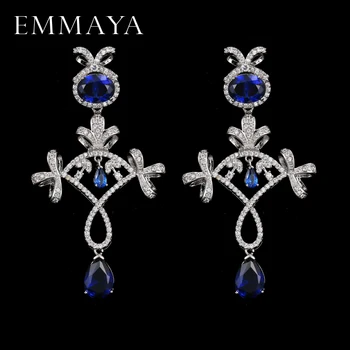

EMMAYA Fashion Luxurious Unique Micro Paved Blue Purple CZ Crystal Drop Earrings for Women Fashion Wedding Jewelry