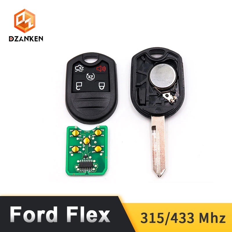 

Dzanken 5 Buttons Remote Car Key 315/433MHz For Ford Flex Explorer Taurus 2012-2017 & Transponder Chip& Uncut Blade