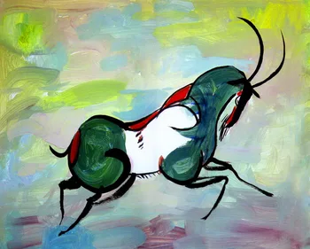 

Modern handmade painting bull crazily running on oil canvas for living room decor and wallpaper