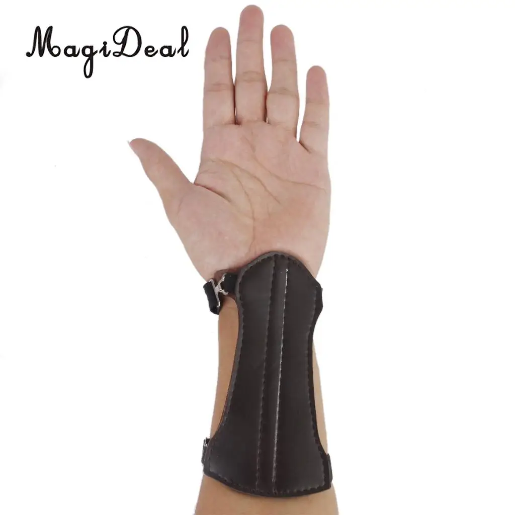 MagiDeal Sofe Adjustable Shooting Archery Arrow Leather 2 Straps Hunting Target Archery Arm Guard Protection Safe Strap Armband