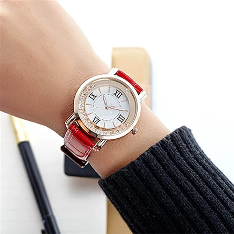 

Women Ladies Fashion Watch Diamonds Leter PU Leather Band Buckle Analog Womens Clock Quartz Vogue Watches montre homme