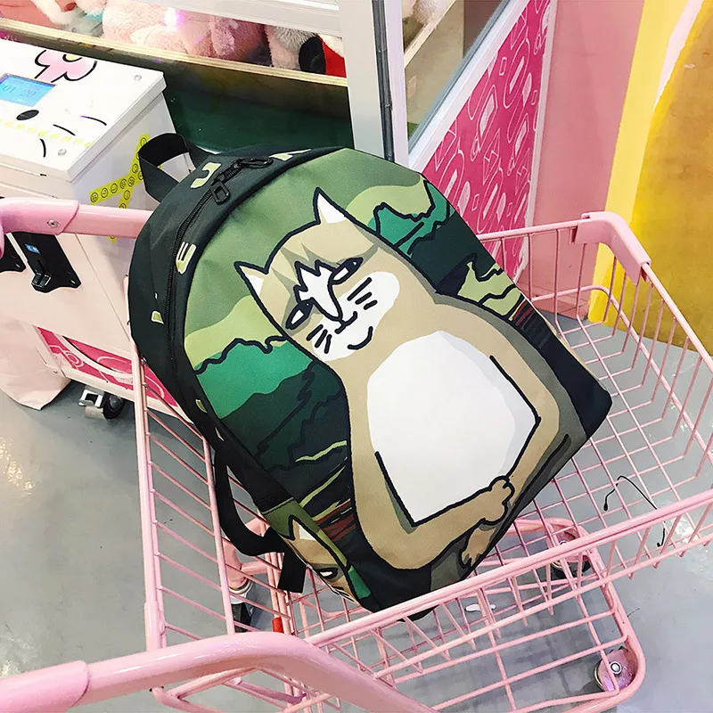 Menghuo Lovely Cat Printing Backpack Women Canvas Backpack School Bags for Teenagers Ladies Casual Cute Rucksack Bookbags (9)