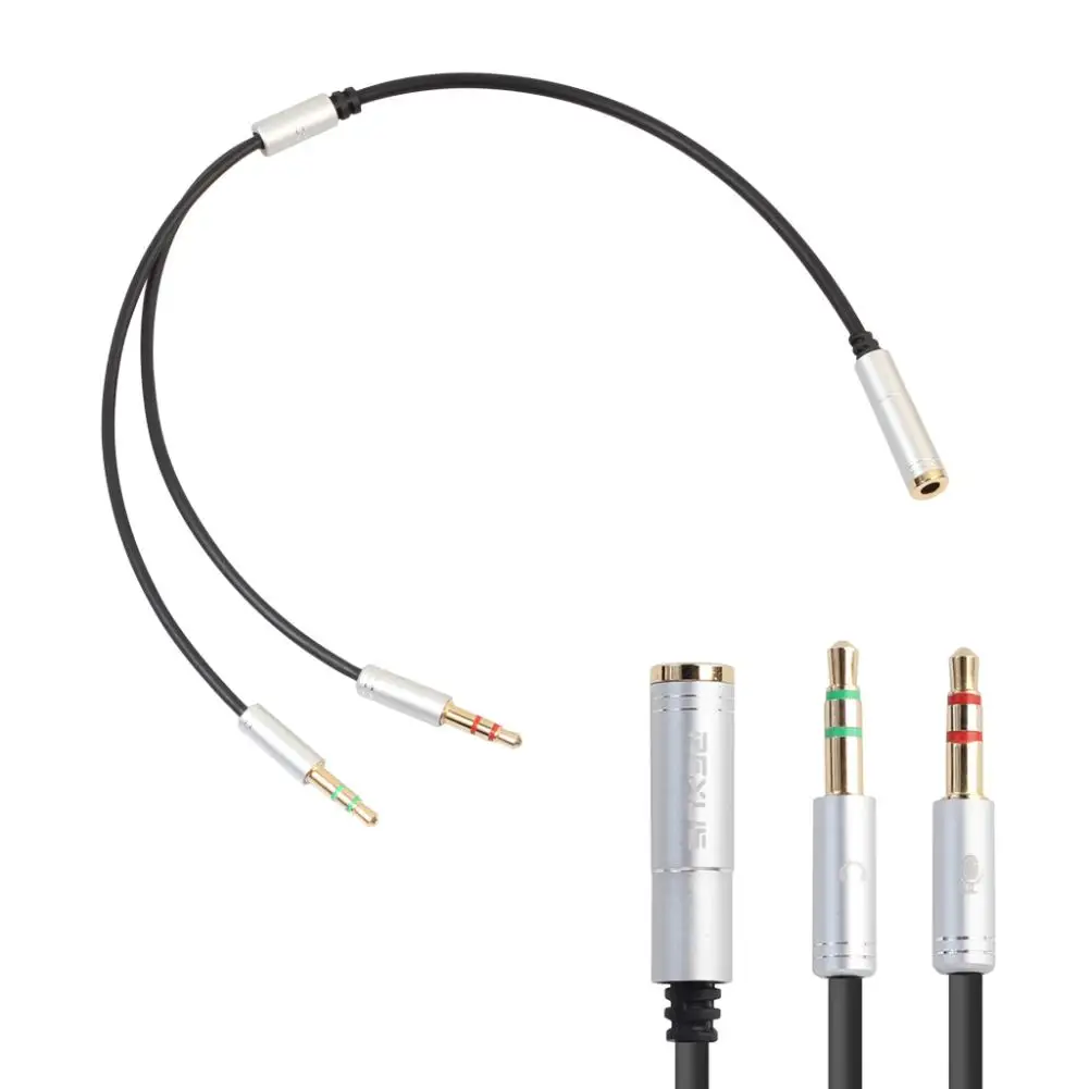 

AUX Mic Audio Y Splitter Adapter Female to 2 Male Port Extension Cable for Phone