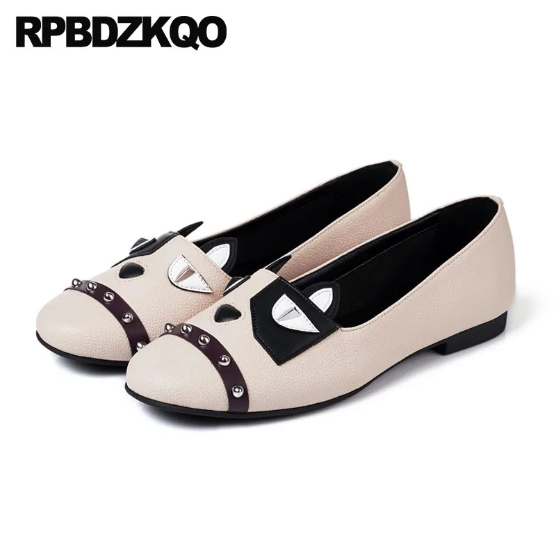 

Slip On Round Toe Animal Print Cute Designer China Women Metal Wide Fit Shoes Ladies Rivet 2018 Flats Kawaii Stud Nude Dog