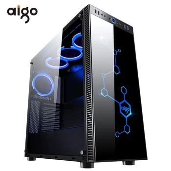 

Aigo Desktop Computer Gaming Case Mid-Tower ATX Game PC Computer Chassis Case Tempered Glass Computer Cases with 4pcs RGB Fan