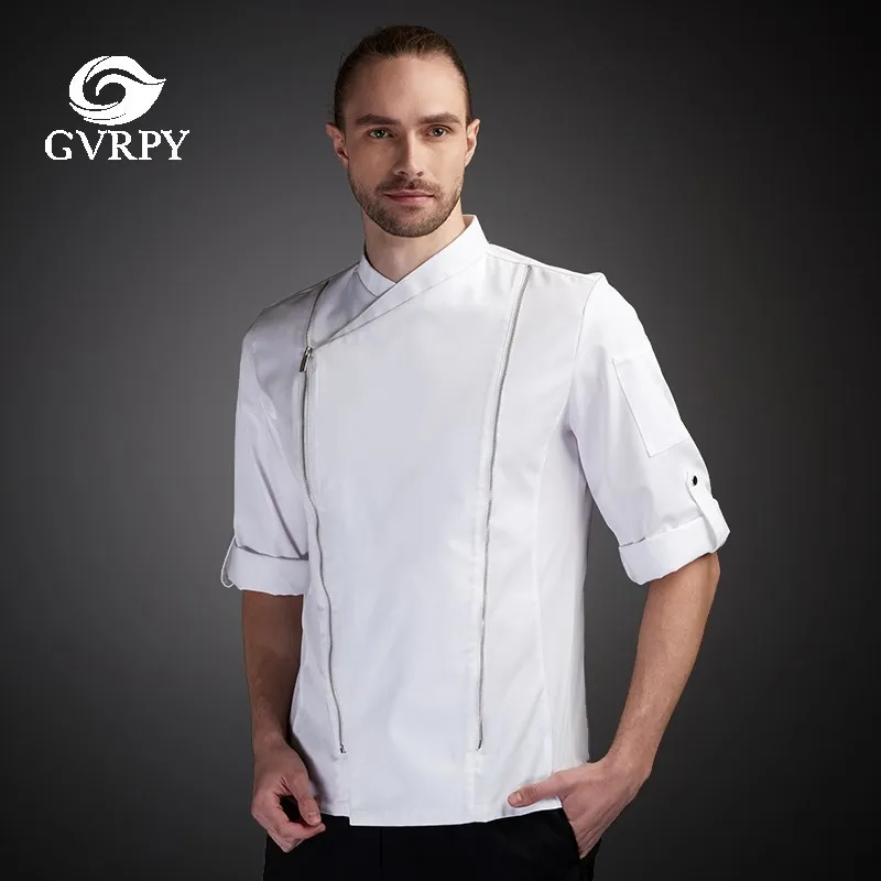 Chef Uniform Men Seven-quarter Sleeve Summer Breathable Kitchen Cooking Jacket Restaurant Hotel Hairdressers Salon Overalls