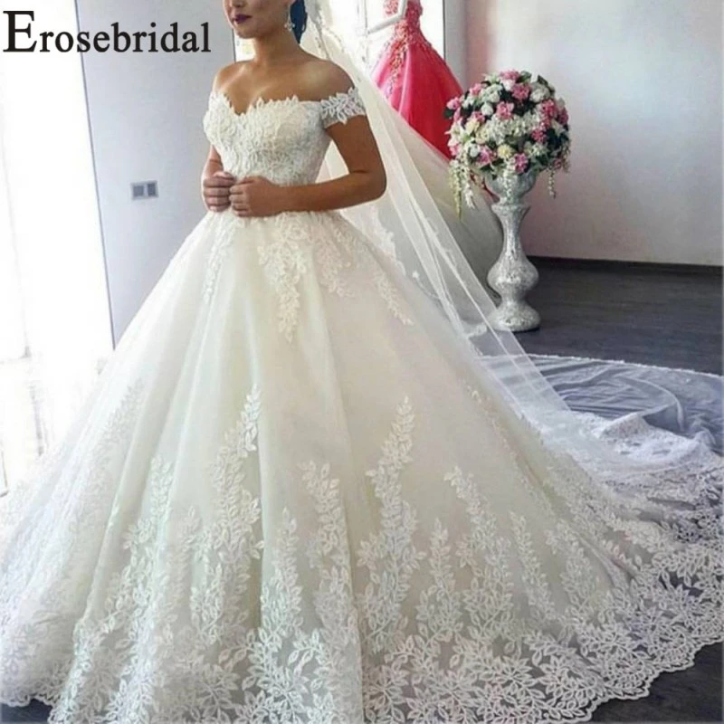 Женское свадебное платье принцессы Erosebridal кружевное бальное с открытыми плечами