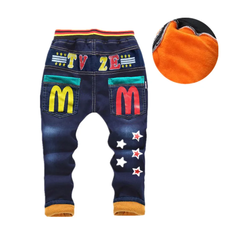 Одежда для маленьких мальчиков г., теплые зимние кашемировые джинсы высокого качества детские штаны прямые штаны с рисунком для мальчиков от 2 до 6 лет