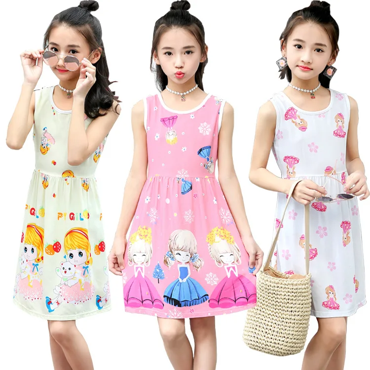 Summer Girls Princess Dress Brand Cute Cartoon Girl Cotton Clothes Children Flower Print Sleeveless Dresses Kids Party Dress Summer Girls Princess Dress Brand Cute Cartoon Girl Cotton Clothes Children Flower Print Sleeveless Dresses Kids Party Dress