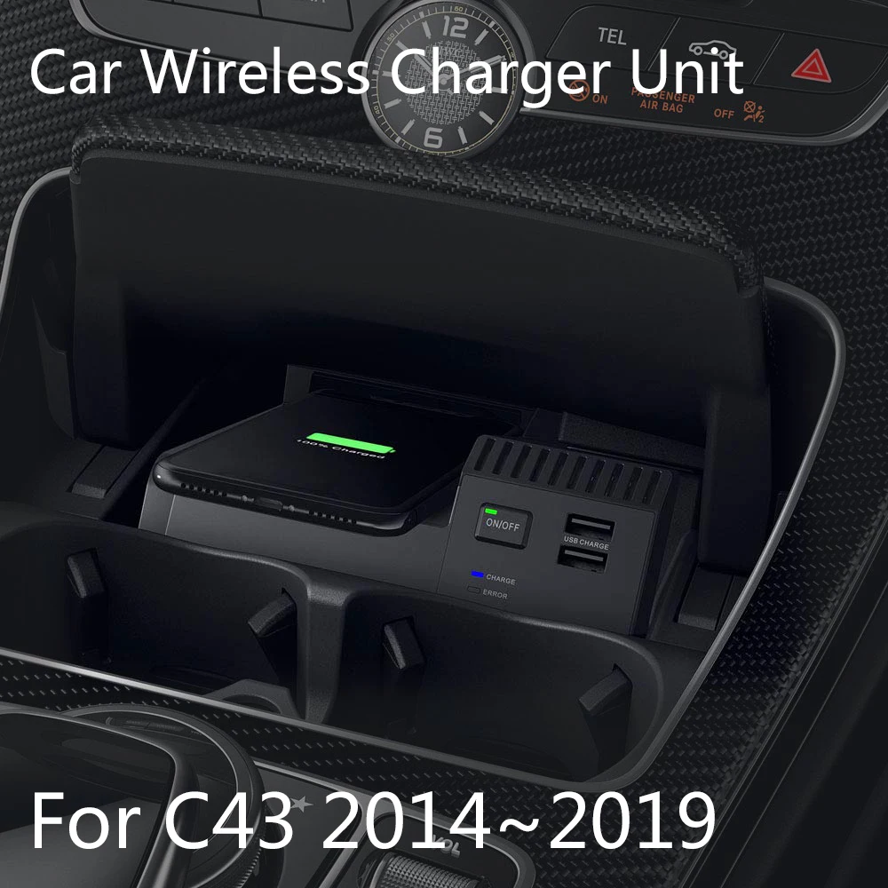  10W Wireless Charger For Mercedes Benz C43 2014~2019 For iphone SmartPhone Car Charging Qi Plug and