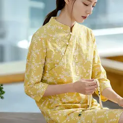 Новые летние литературный китайский стиль Улучшенный чёнсам Свободные Половина рукава ретро Sen женский ветер платья из хлопка