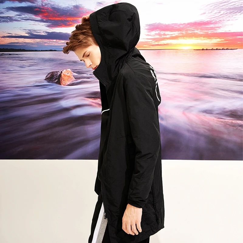 Pioneer camp mens long trench coat brand clothing casual fashion long jackets hooded trench AFY803120