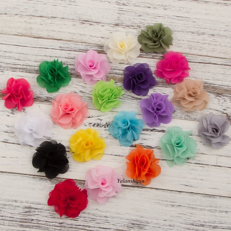 

120pcs/lot 2.6" 20 Colors Hair Clips Soft Chic Chiffon Flower For Kids Hair Accessories Artifcial Fabric Flowers For Headbands