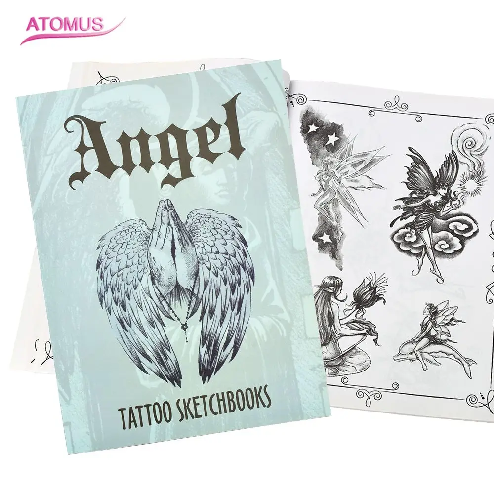 Профессиональная татуировка Книга Татуировка выбрана с дизайном в форме крыльев Ангела эскиз дизайн книга поставка для татуировки боди-арт