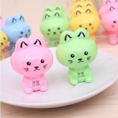 Милая Пластиковая точилка для карандашей с мультяшным котом для детей, школьные принадлежности, корейские канцелярские принадлежности