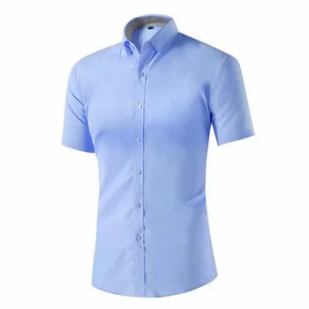 Camisa masculina социальной Для мужчин Рубашки для мальчиков 2017, Новая мода бренд классический короткий рукав Для мужчин рубашка Slim Fit сплошной