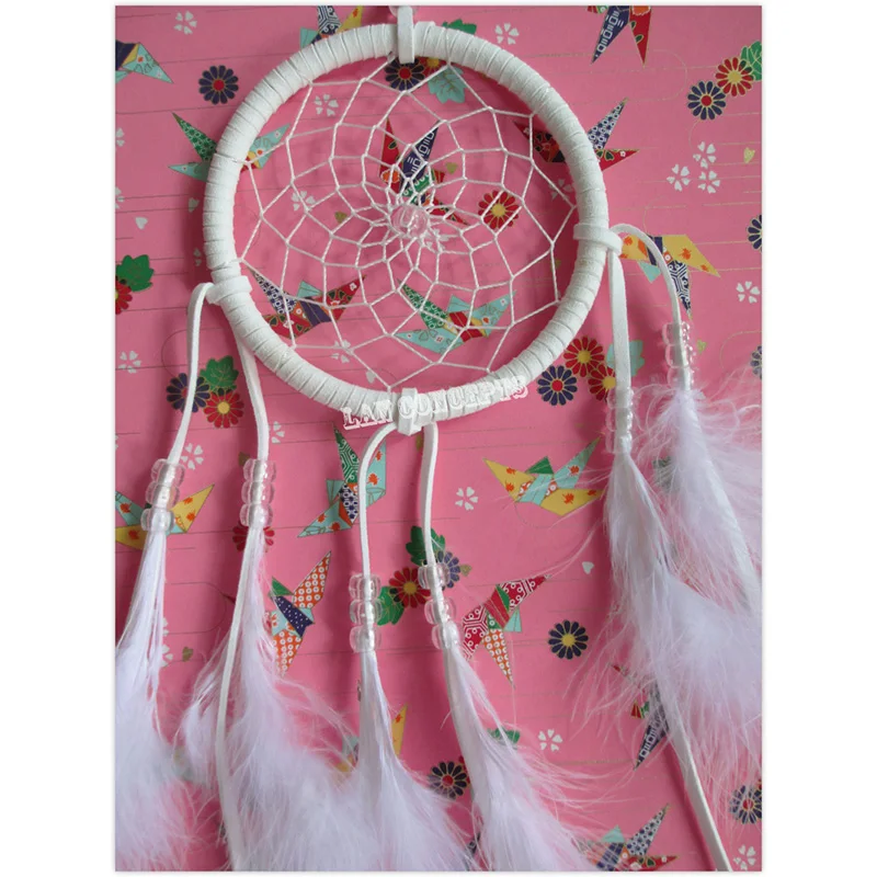 white Handmade Indian Dream Catcher with Leather Hoop feathers bead car or wall hanging decoration ornament (4)