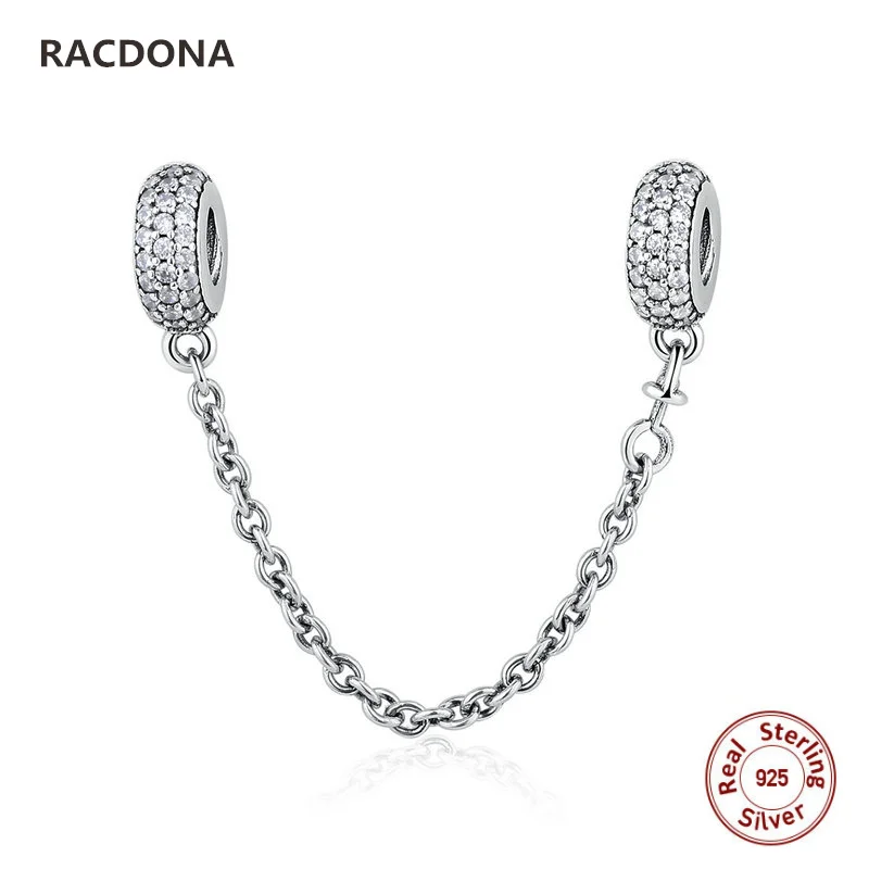 

Authentic 925 sterling silver CZ pave the way for clear safety chain charm Fit original bead bracelets safety chain DIY jewelry