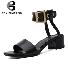 BONJOMARISA/Новые брендовые Роскошные женские туфли из натуральной кожи на высоком каблуке, большие размеры 33-43 Женские повседневные вечерние летние босоножки из органической кожи