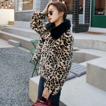

S-6XL Fashion 2018 Winter Clothes Faux fur coat lady leopard short thickened imitation mink Fur cardigan Coat faux fur jacket