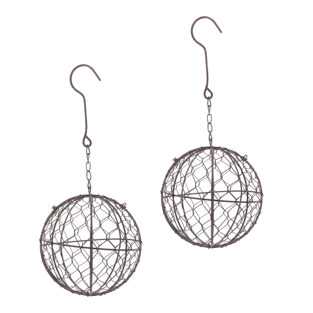 2Pcs Rustic Romantic Iron Frame Ball Shape Succulent Pot Hanging Pot 15cm