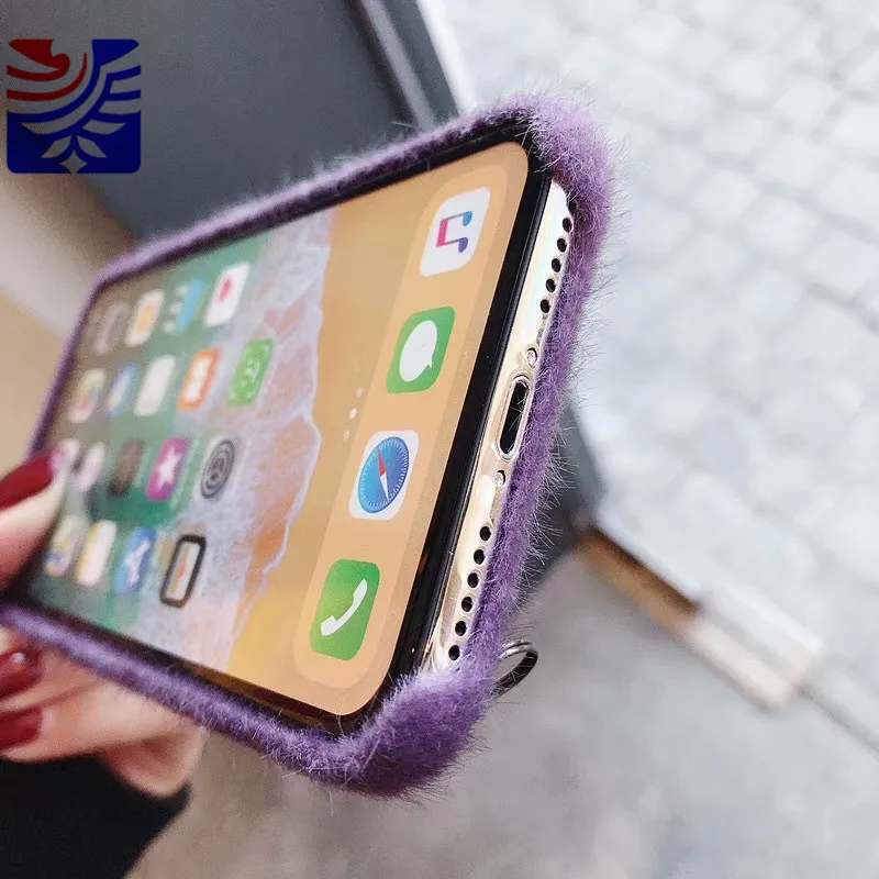 PEIPENG Simple and comfortable Plush Hairball Warm winter Phone Case Silica gel Faux rabbit fur For iPhone XS MAX 6 6s 7 8plus Fashion Christmas gift Anti-fall8