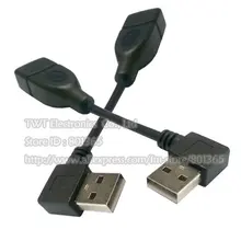 USB 2,0 правый+ левый Угловой 90 градусов A Тип мужчин и женщин Удлинительный кабель 10 см, 1 пара