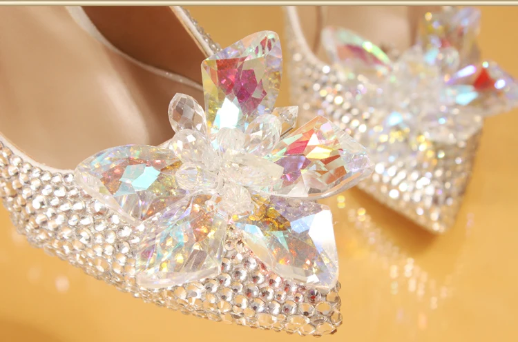 Обувь с украшением в виде кристаллов с большим цветком и выходные женские туфли-лодочки обувь Bling острый носок на каблуке супер плюс Размеры крошечные горный хрусталь Красивый Лидер продаж