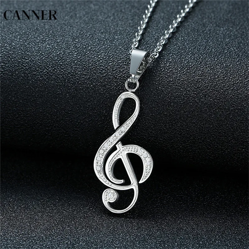 

Canner Musical Note Necklaces & Pendants Long Chains Rose Gold Silver Crystal Necklace For Men Women Gift