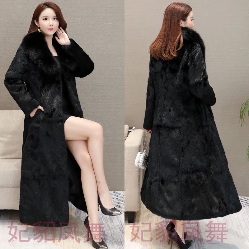 

Russian Style Top sales New 2018 Luxury Long soft real rabbit Fur coats outerwear with real fur collar