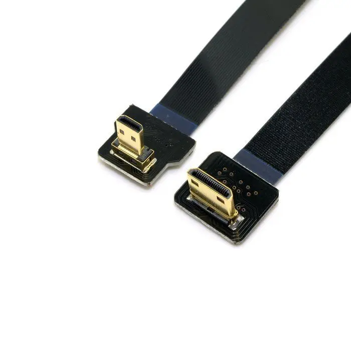 90 Degree Up Angled FPV Micro HDMI Male to Mini HDMI Ribbon FPC Flat
