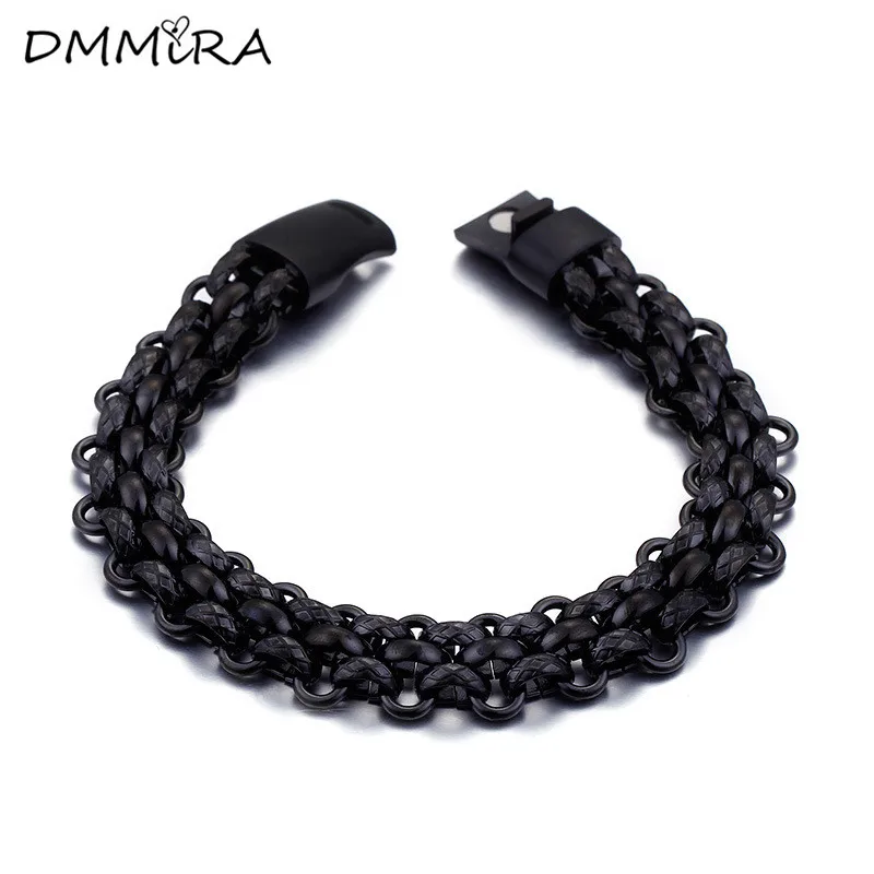 Модные мужские панковские высокомерные браслеты-цепочки из нержавеющей стали, черные часы, квадратные круглые браслеты, ювелирные изделия