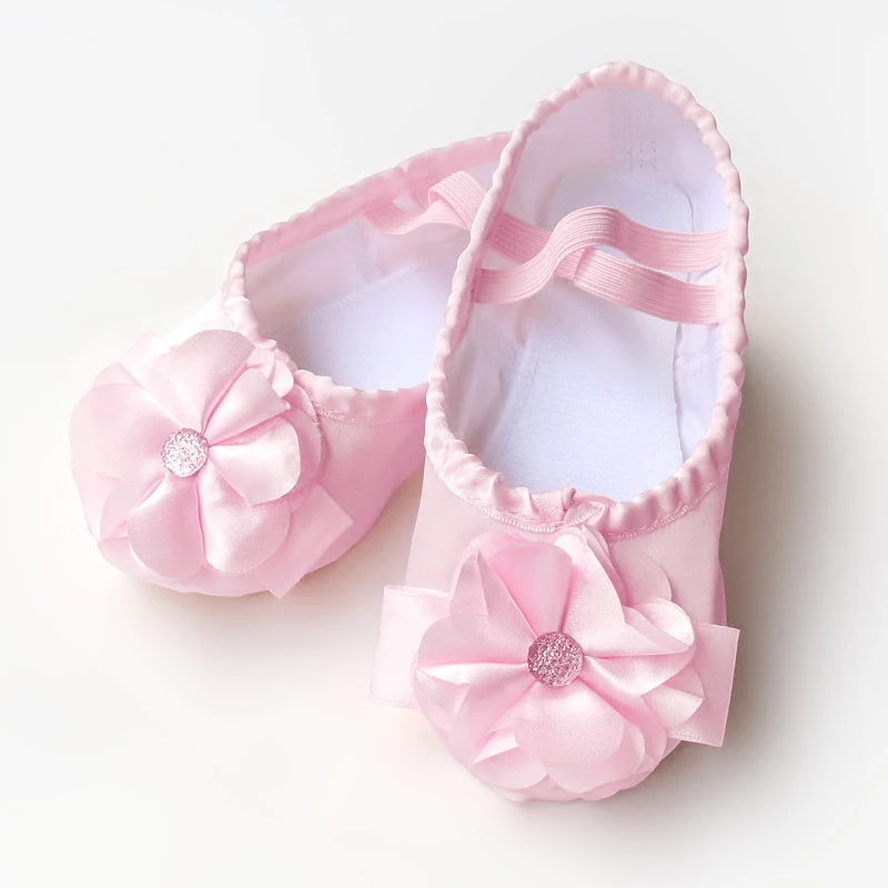 

Ballet shoes pointe shoes pink satin dance shoes flower upper suede sole for ballerina ballet flats for dancing